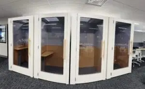 A panoramic view of the privacy pods.
